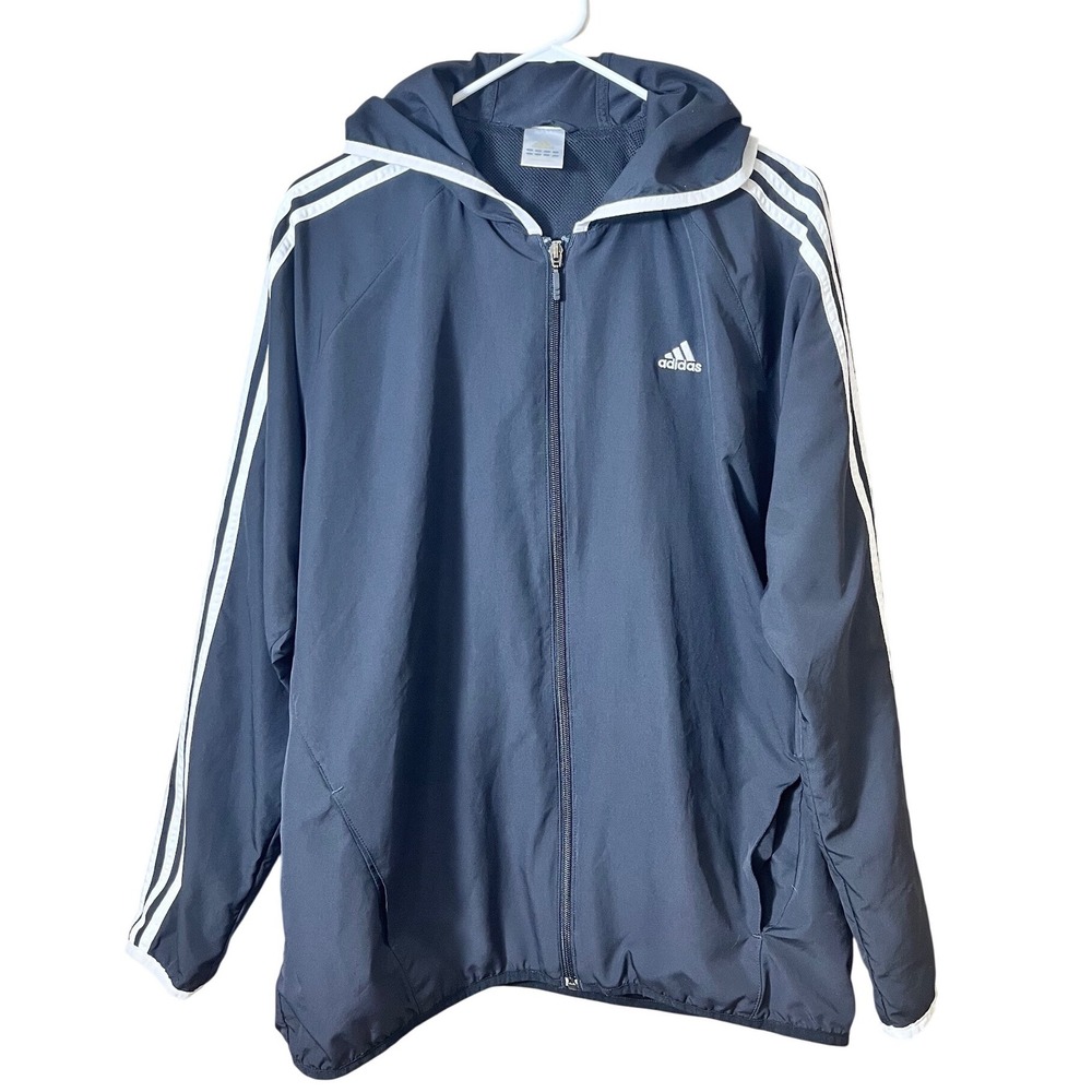 Vintage Adidas 3 Stripe XL Black White Hooded Windbreaker Track Jacket Retro Y2K